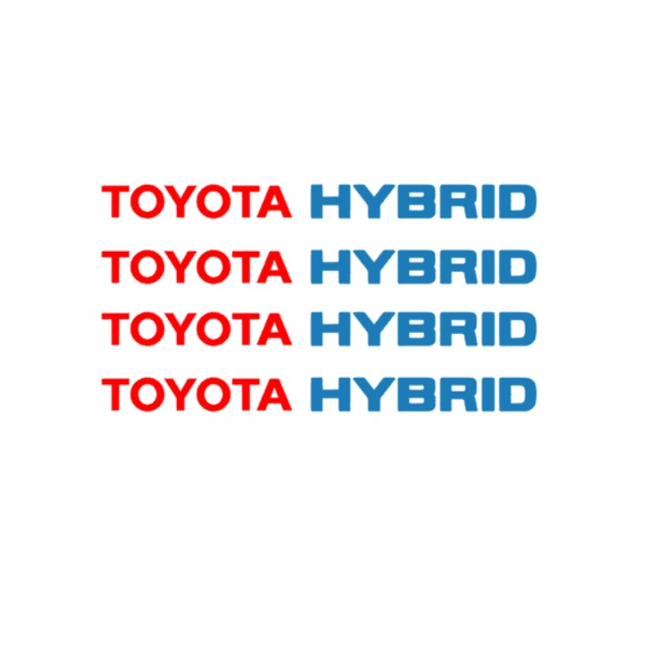Set 4 stickere Jante sau caroserie, Toyota Hybrid, rosu+albastru, 11x0.9cm