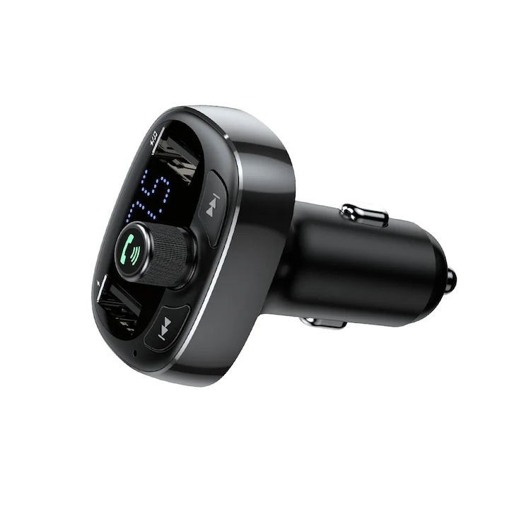 Bluetooth 4.2 autós modulátor, autós töltő, 2 x USB 3, 4A, autós szivargyújtó, több hangformátummal kompatibilis, LED kijelző, hangerő gomb, tiszta hangok, univerzális, fekete