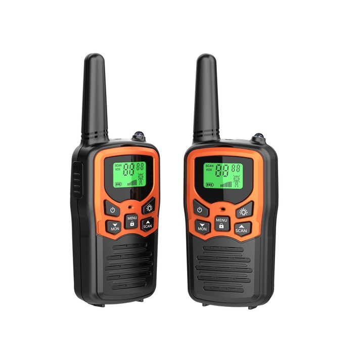 2db walkie talkie készlet, WALALLA, LED, narancs