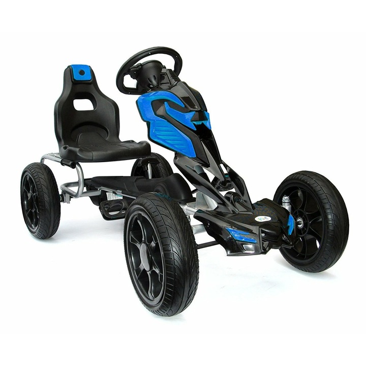 Kart cu pedale, Kinderauto Thunder cu roti EVA, culoare albastra