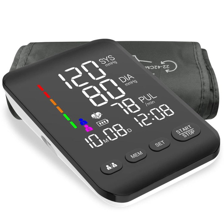 Karos vérnyomásmérő, digitális, LCD képernyő, mutatja a pulzust, szisztolés és diasztolés vérnyomást, állítható mandzsettával, klinikailag validált