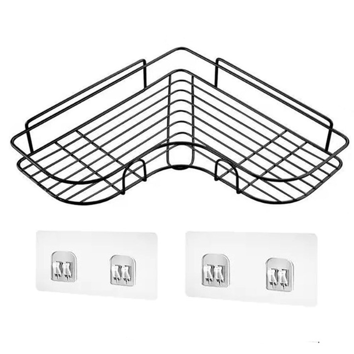 Etajera de colt pentru dus, ventuze, Inox, 36x26x26cm, Negru