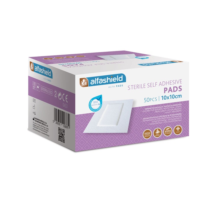 Set 50 de plasturi pentru rani, Alfashield, 10x10cm, Alb