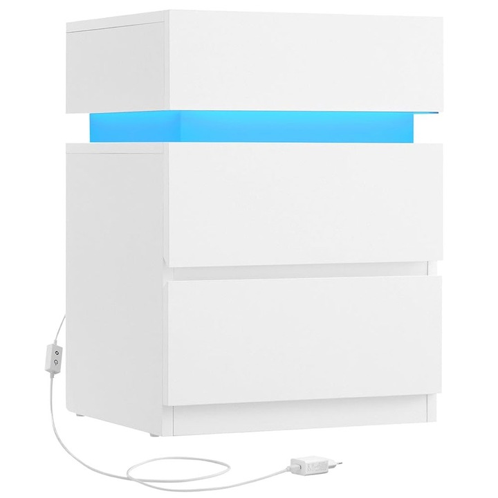 Éjjeli szekrény LED világítással, Songmics, MDF, 33,5 x 40 x 55 cm, Fehér