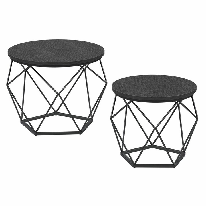 Set 2 masute de cafea, Songmics, Otel/ MDF, 50 x 40 cm, Negru