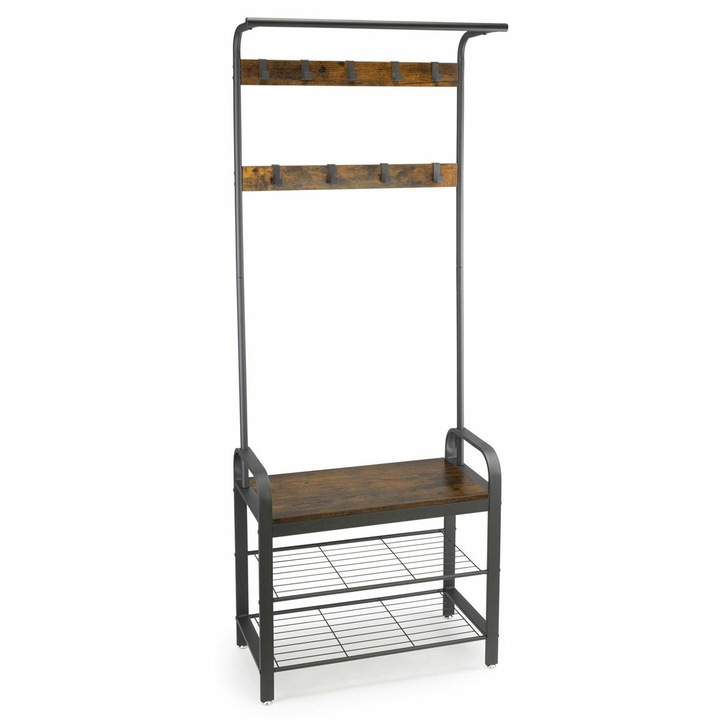 Cuier, Songmics, Metal/Lemn, 72 x 33.7 x 183 cm, Maro/Negru