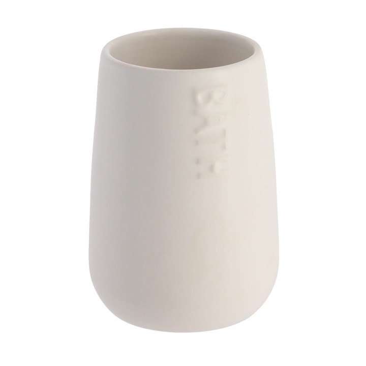 Cupa de baie Tendance Attolico, alb, ceramica/bambus, 10x10x15cm