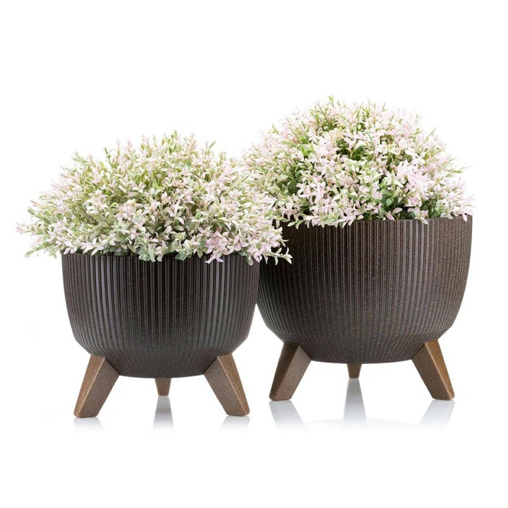 Set 2 Ghivece Decorative, Howhomely, Rosa Linea, Material Compozit, Durabilitate, Versatilitate, Oala Mare - Inaltime 18,3 cm, Diametru 29,2 cm, Oala Mica - Inaltime 15 cm, Diametru 24,3 cm, Maro