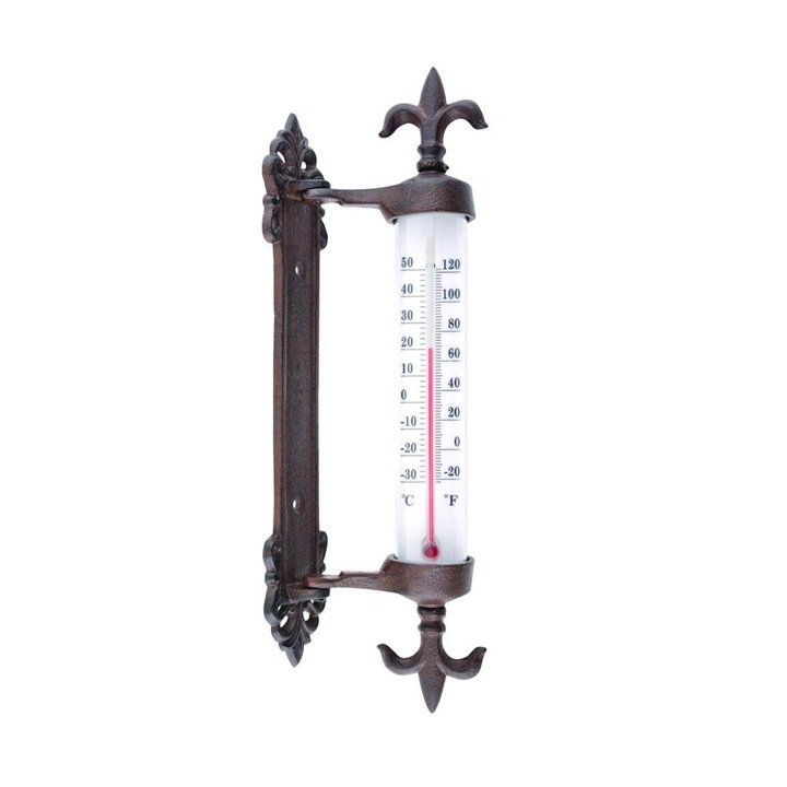 Rusztikus fali hőmérő, Esschert Design, Öntöttvas, -30°C és +50°C között, fekete/átlátszó