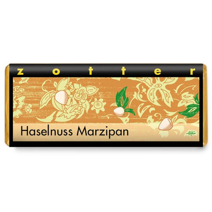 Ciocolata neagra cu lapte 50% cacao umpluta cu crema de alune, Haselnuss Marzipan, 70g Zotter