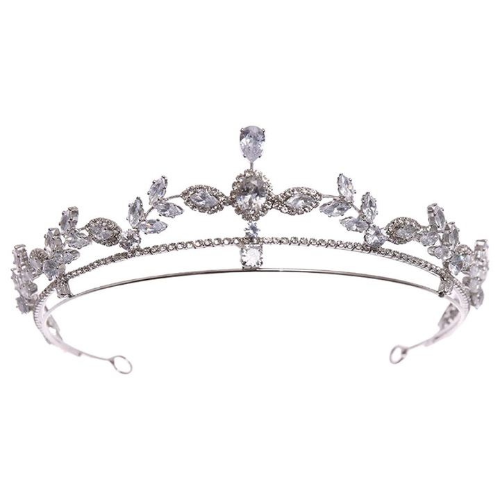 Tiara eleganta Northern Star, ramuri cu frunze, cristale mici si zirconii Argintiu