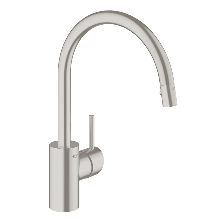 Grohe Concetto csaptelep, Álló, Konyha, Forgó kifolyó, Kihúzható levegőztető, 382x217 mm, Szuperacél