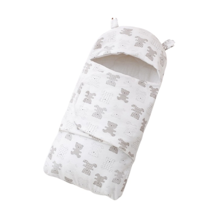 ALC™ bolyhos takaró, 0-6 hónapos, meleg, pöttyös Grizzly Bear formájú, babapólyához, mackókkal, fehér