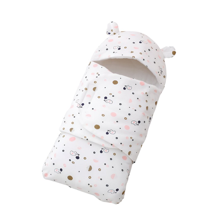 NEO™ bolyhos takaró, 0-6 hónapos, meleg, medve alakú, babapólya, madarakkal, fehér