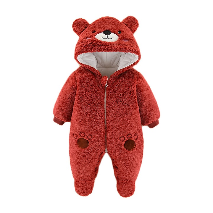 ALC bolyhos baba öltözet, medve dizájn, meleg, vörös