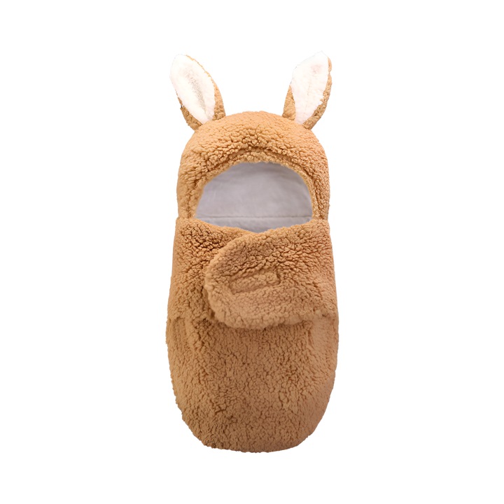 Bolyhos takaró MKT™, 0-6 hónapos, meleg, nyuszi alakú, babapólyához, barna