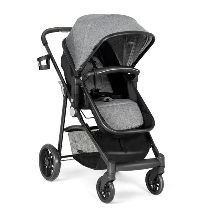 Бебешка количка, 3 в 1, преносима, сгъваема, многофункционална, сива