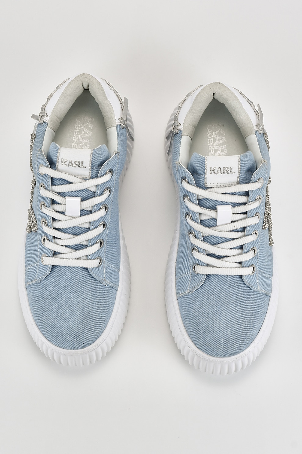 Karl Lagerfeld, Pantofi sport flatform din denim, Albastru deschis