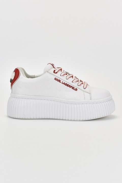Karl Lagerfeld, Pantofi sport flatform de piele cu inimi in relief, Alb, 36