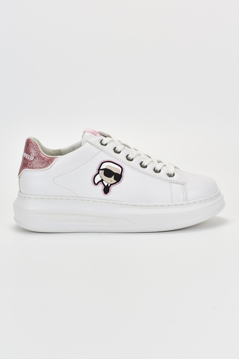 Karl Lagerfeld, Bőrsneaker logós részlettel, Fehér/Rózsaszín