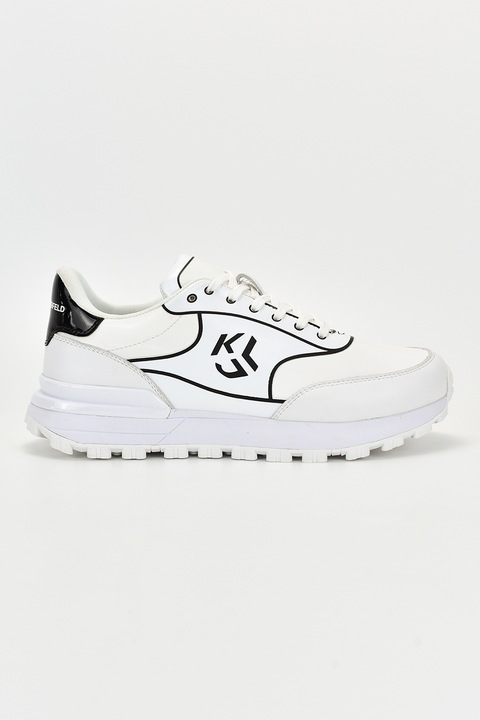 Karl Lagerfeld, Pantofi sport low-cut cu garnituri de piele, Alb/Negru, 42