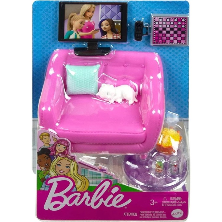 Barbie baba kiegészítő szett – fotel, macska