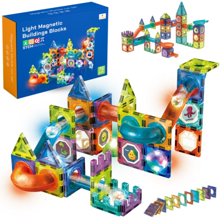 Set blocuri magnetice, Celman, 75 elemente, multicolor