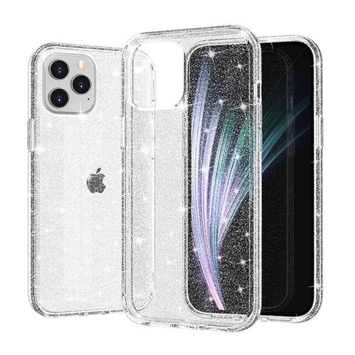 Samsung A13 5G szilikon tok, hátlap tok, TPU tok, átlátszó, ezüst csillámos, SM-A136, Crystal Glitter