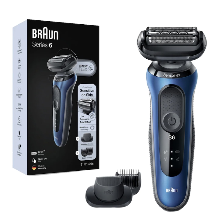 Aparat de ras BRAUN Shaver 61-B1500s, acumulator, autonomie 50 min, albastru