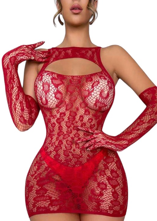 Lenjerie sexy tip rochie cu maneca lunga cu maneci atasate la brate, Burgundia, One size, Visiniu, One Size