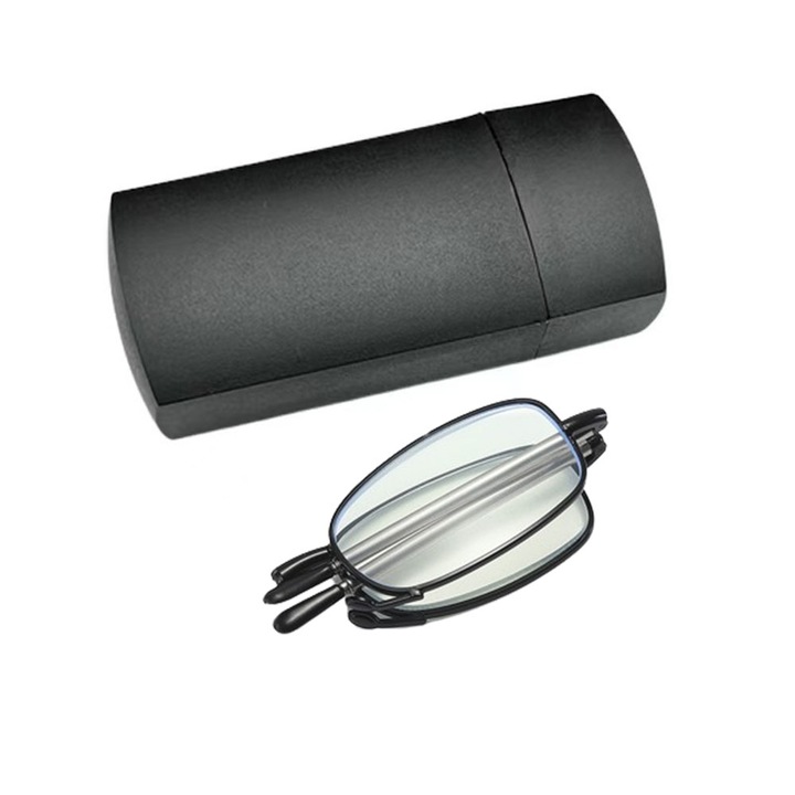 Очила за четене със сгъваема рамка и клипс закопчаване, JENUOS®, диоптър +2.50, унисекс, черни