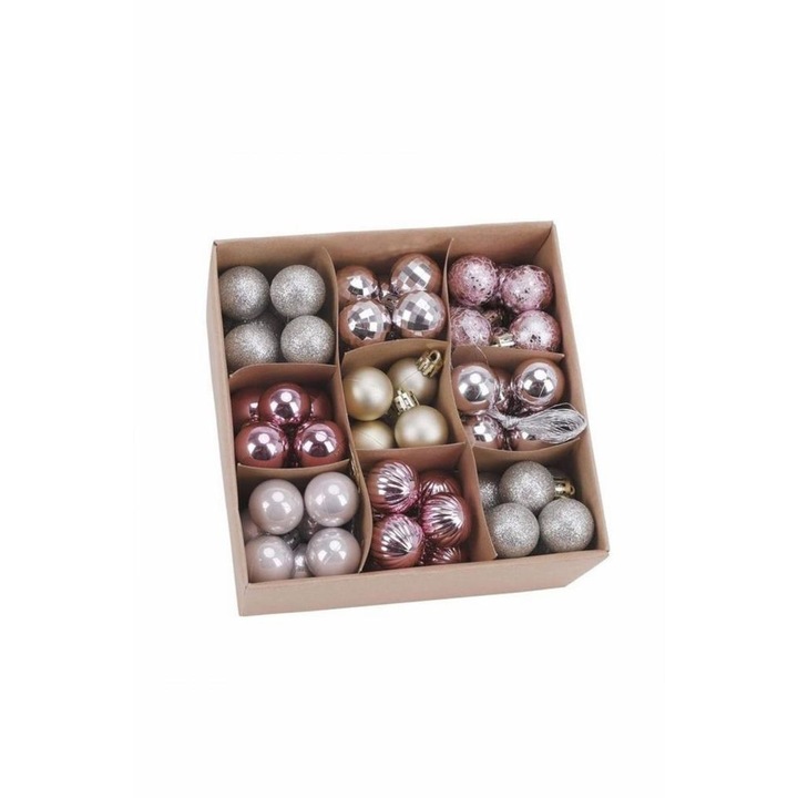 Set 99 globuri, multicolorate in roz si ivory 3 cm pentru Craciun