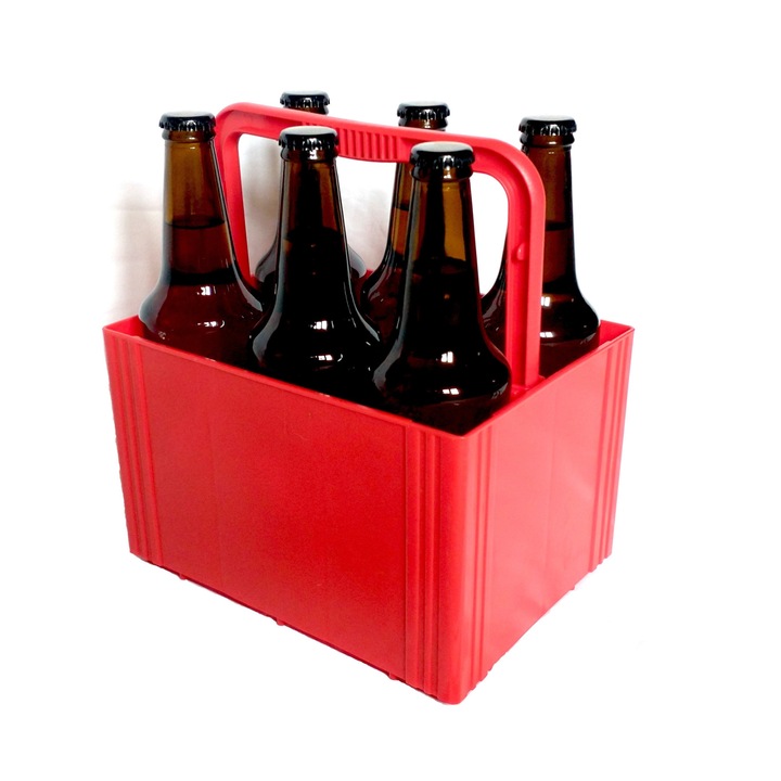 Lada de bere cutie transportor pentru sticle, 6 BOX BERE, 24 x 17 x 15 cm, Rosu