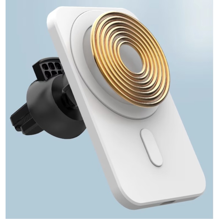 Mágneses vezeték nélküli autós töltő gyorstöltéssel, WaltStore, 15 W, 360 fokos elforgatás, kompatibilis az Iphone MagSafe készülékkel, szürke