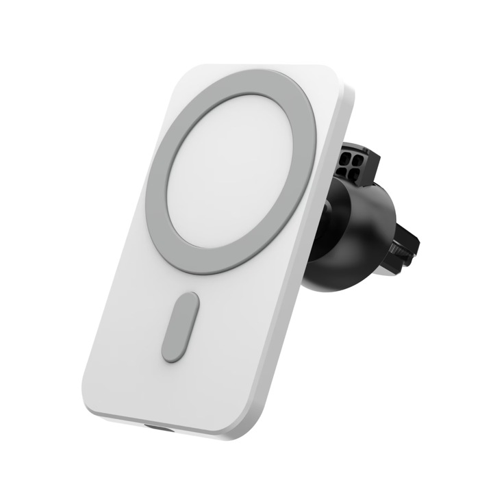 Mágneses vezeték nélküli autós töltő gyorstöltéssel, WaltStore, 15 W, 360 fokos elforgatás, kompatibilis az Iphone MagSafe készülékkel, szürke