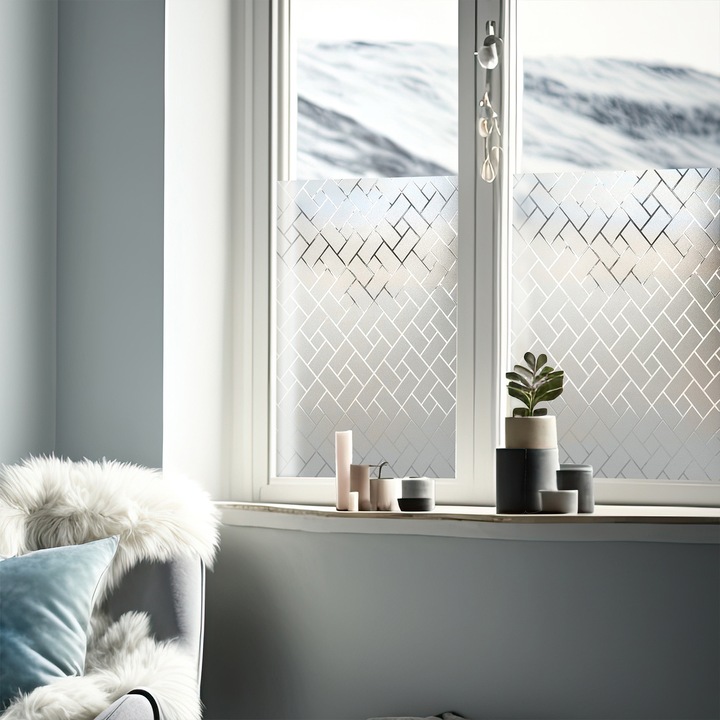 Folie reutilizabila pentru ferestre, 45 x 50 cm, DecoMeister®, Model Dreptunghiuri, G062-045-0050