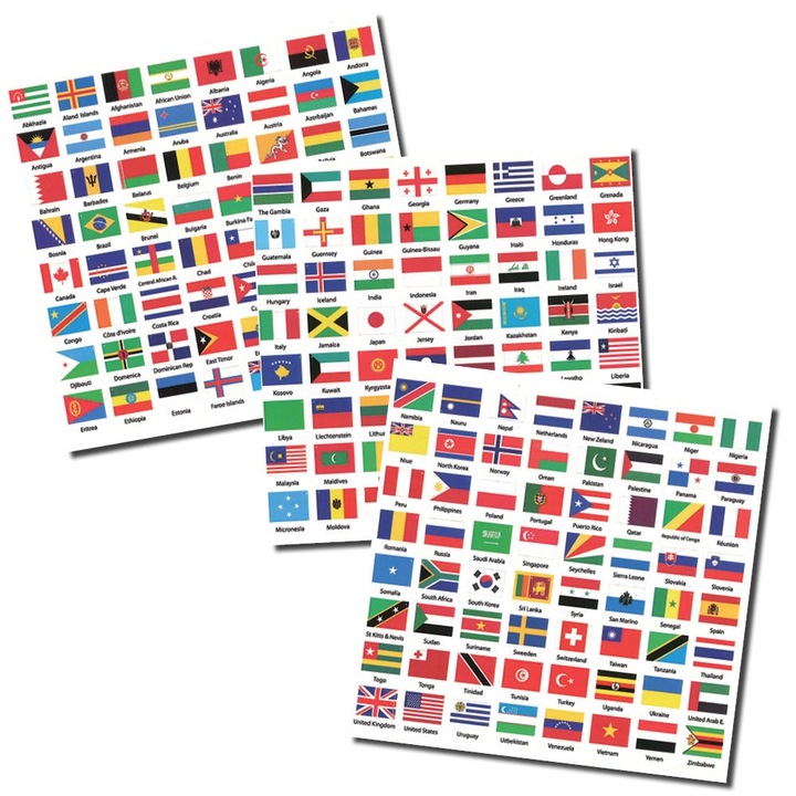 Stickere autoadezive cu steagurile globului, Safe Albums, 192 steaguri de 15 x 10 mm