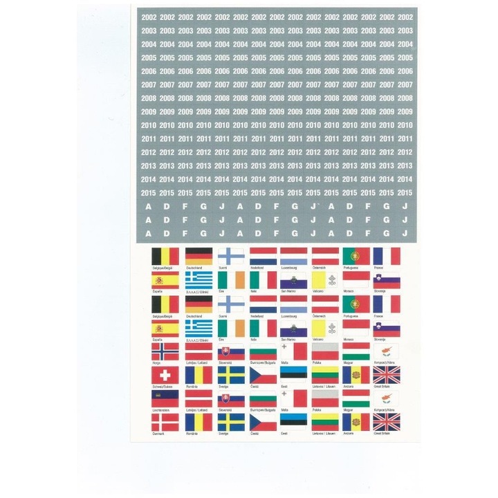 Stickere autoadezive, Safe Albums, 64 steaguri din Europa, anii 2005 la 2018, litere A, D, F, G si J