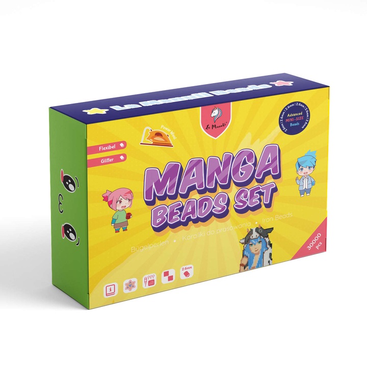 MEGA Set Margele de Calcat La Manuli 30.000 Bucati – Mini 2,6 mm, Modele Anime, Accesorii si Placi