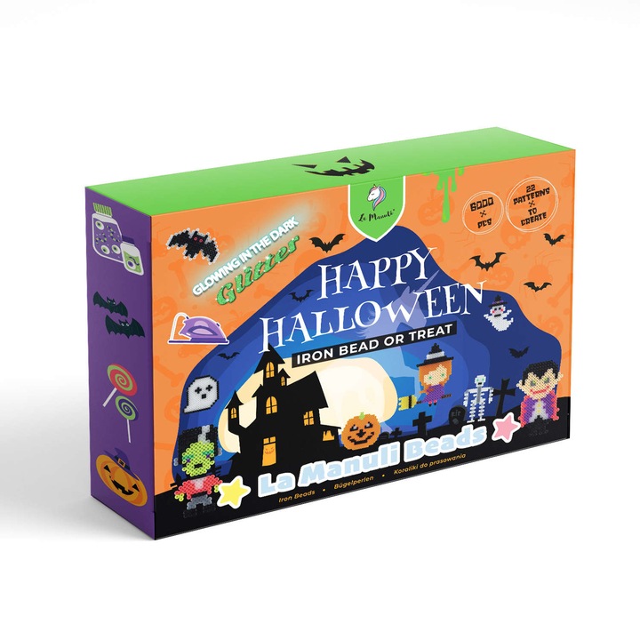 Set Margele de Calcat La Manuli 6000 Bucati – Modele Halloween, 4 Tipuri de Margele, Accesorii si Placi