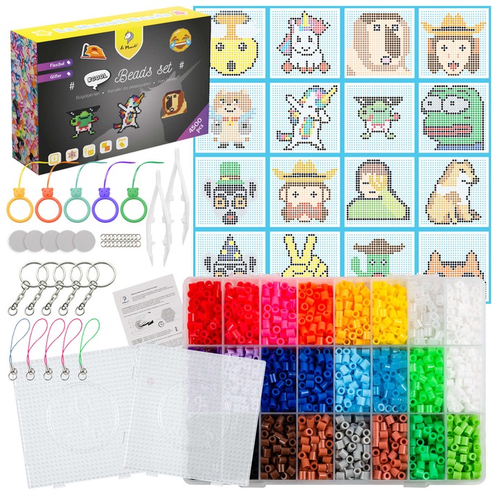 Комплект мъниста La Manuli 4500 части – Цветни модели, ключодържатели, висулки, магнити, аксесоари включени