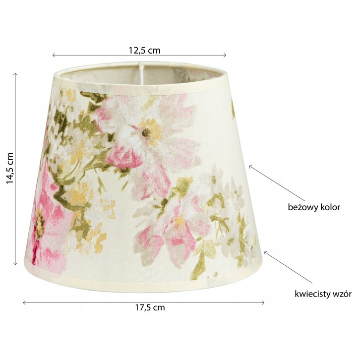 Лампа Komat PORTO, абажур в екрю с мотив на цветя, 17.5x35см, бял