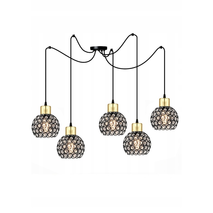 Полилей, Komat, Метал, Цокъл E27, Черен/Златен