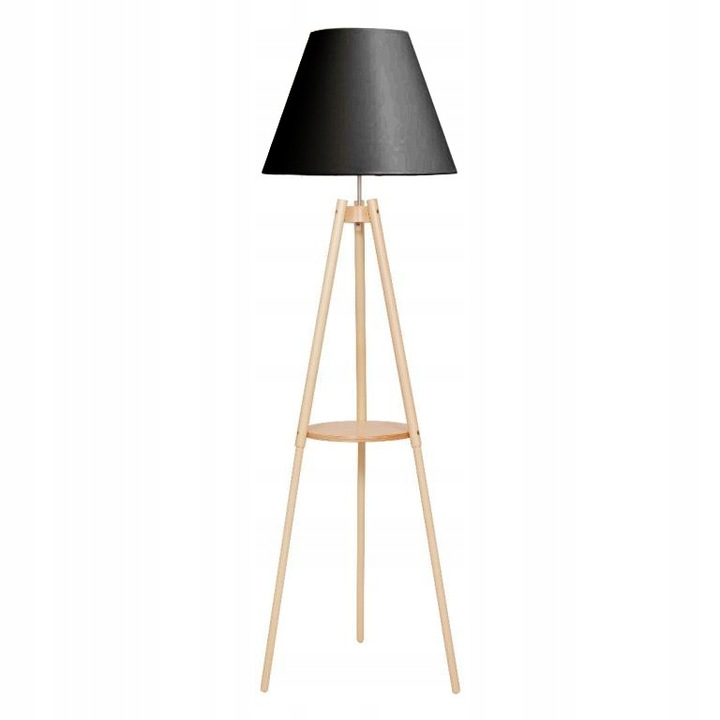Lampa de podea, Komat, Lemn, 160x46 cm, E27, Negru