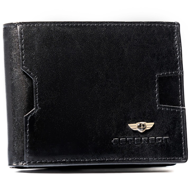 Portofel barbati, piele naturala, negru, Peterson, ptn set3-n79-vt, 8, 5 x 11 x 2 cm