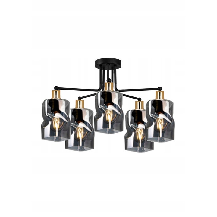 Полилей, Komat, Метал, Цокъл E27, Черен/Златен