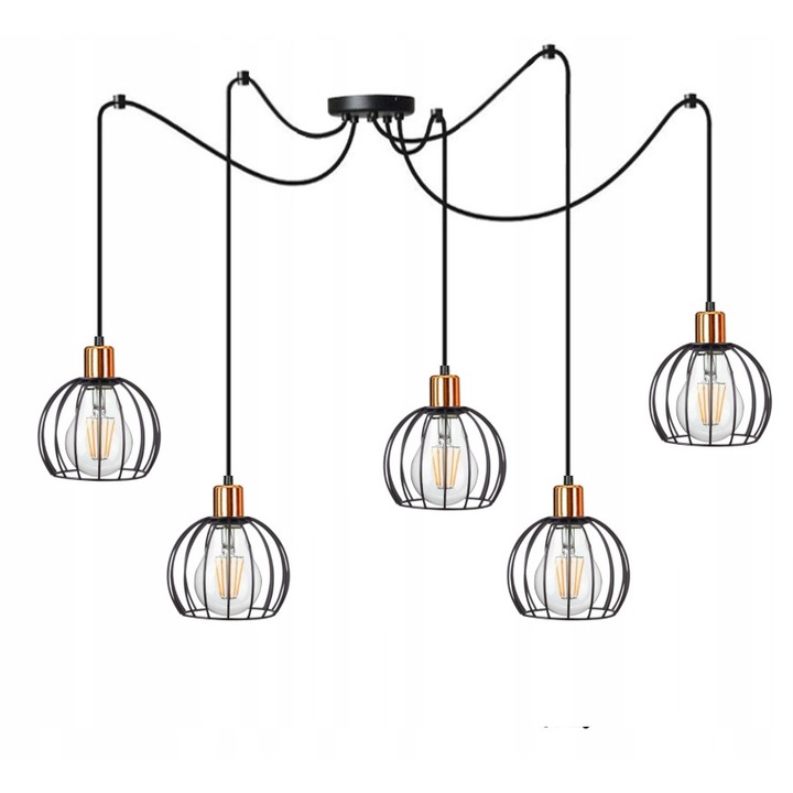 Csillár, Komat, fém, E27 foglalat, fekete/arany