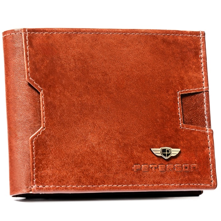 Portofel barbati, piele naturala, maro, Peterson, ptn set3-n79-vt, 8, 5 x 11 x 2 cm