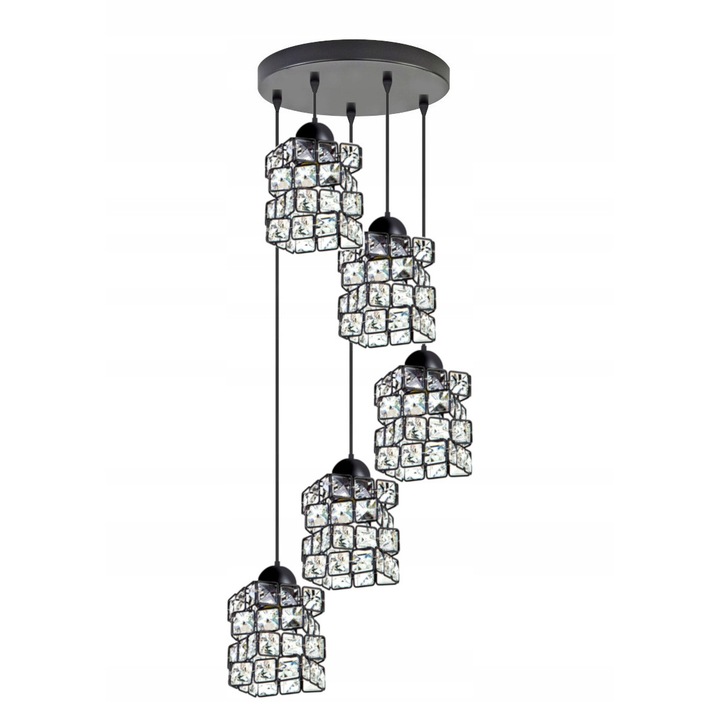 Komat mennyezeti lámpa, LED, kristály modell, 5 fényforrás, fekete