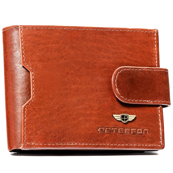 Portofel barbati, piele naturala, maro, Peterson, ptn set3-n79l-vt, 8, 5 x 11 x 2 cm